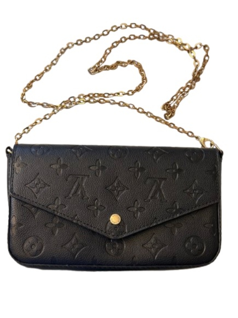 Black Embossed Monogram-Style Chain Crossbody Bag